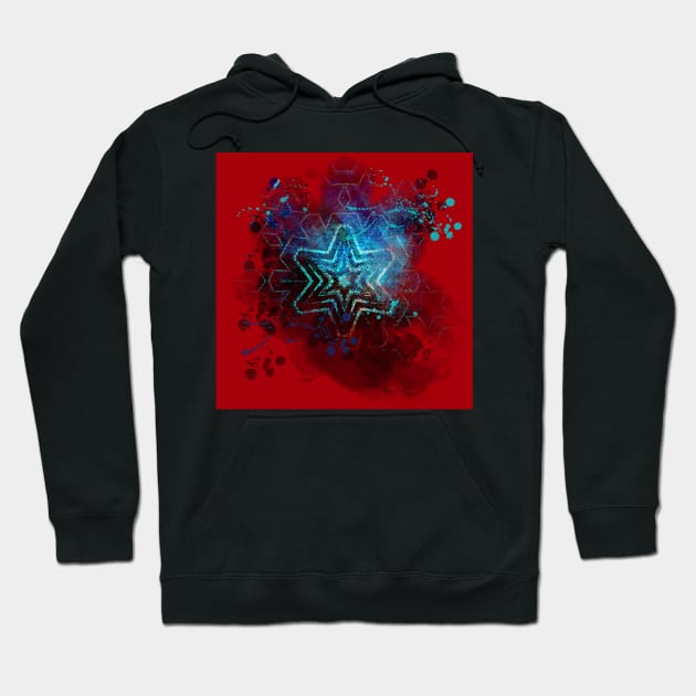 Blue star on blood red mandala Hoodie by hereswendy